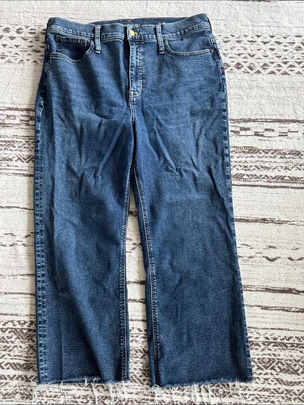 J. Crew Cropped Ankle Straight-Leg Jeans in Dark Blue Wash
